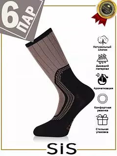 Хлопковые носки с добавлением эластана LT5787 Sis черный с коричневым (набор из 6х штук)